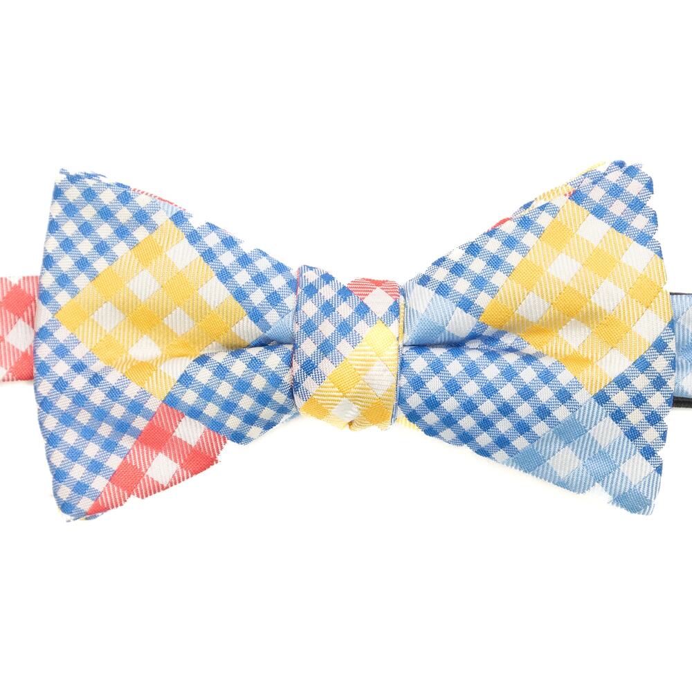 New Izod Pre-Tied Adjustable Blue Yellow Pink Gingham Bow Tie Bowtie